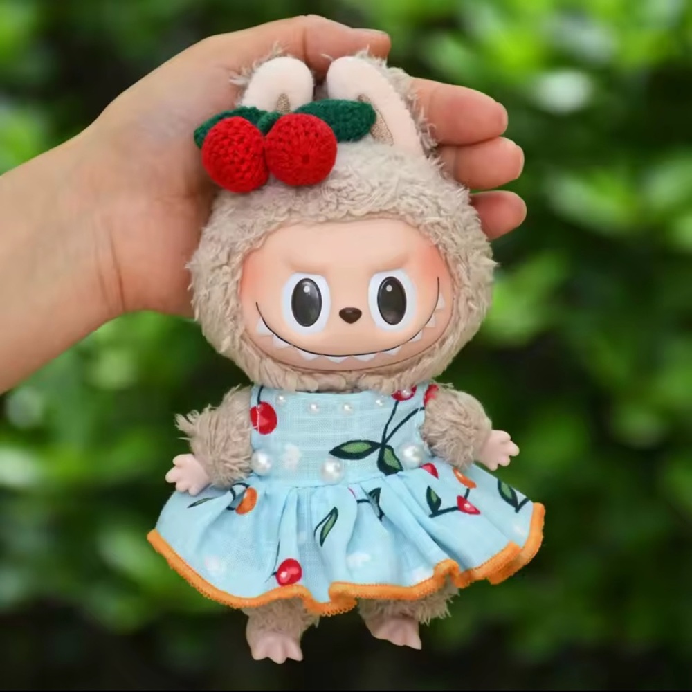 🍒 NWOT - Cherry Dress & Hair Clip Set for 15-17cm LaBuBu Dolls w/ Velcro Back